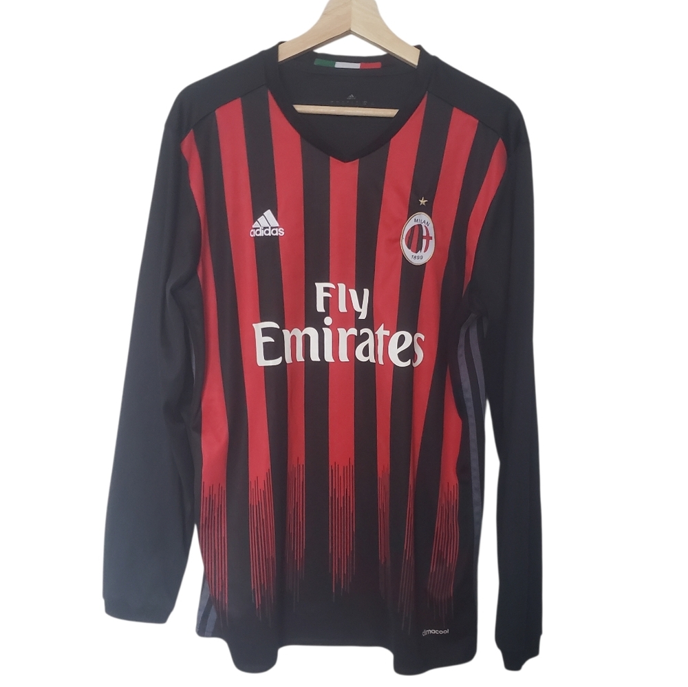 AC Milan Adidas Jersey 2016 Home Soccer Long Sleeve Football Kit Size L